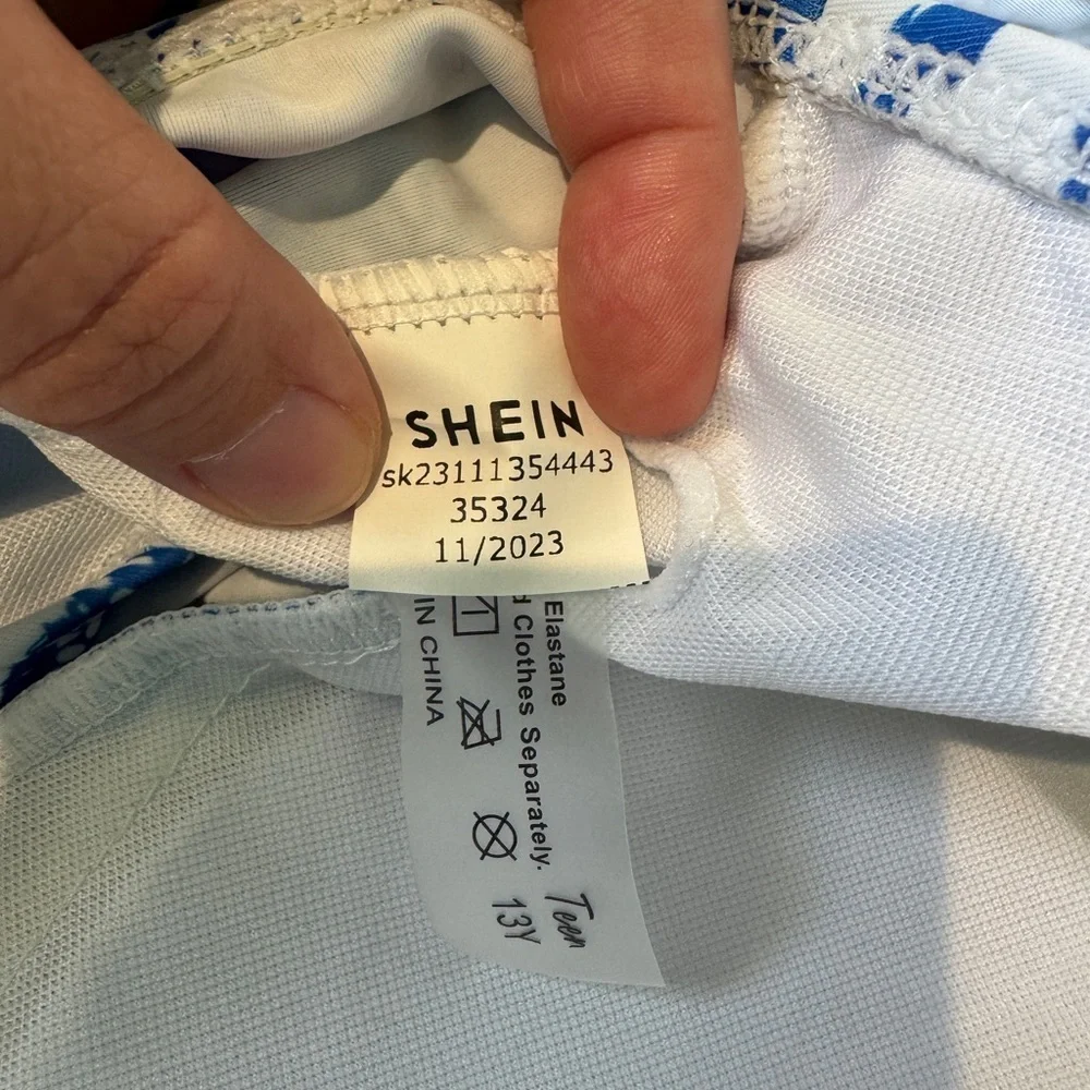 NWOT, SHEIN Teen, Blue and White Floral Swimsuit, Size 13